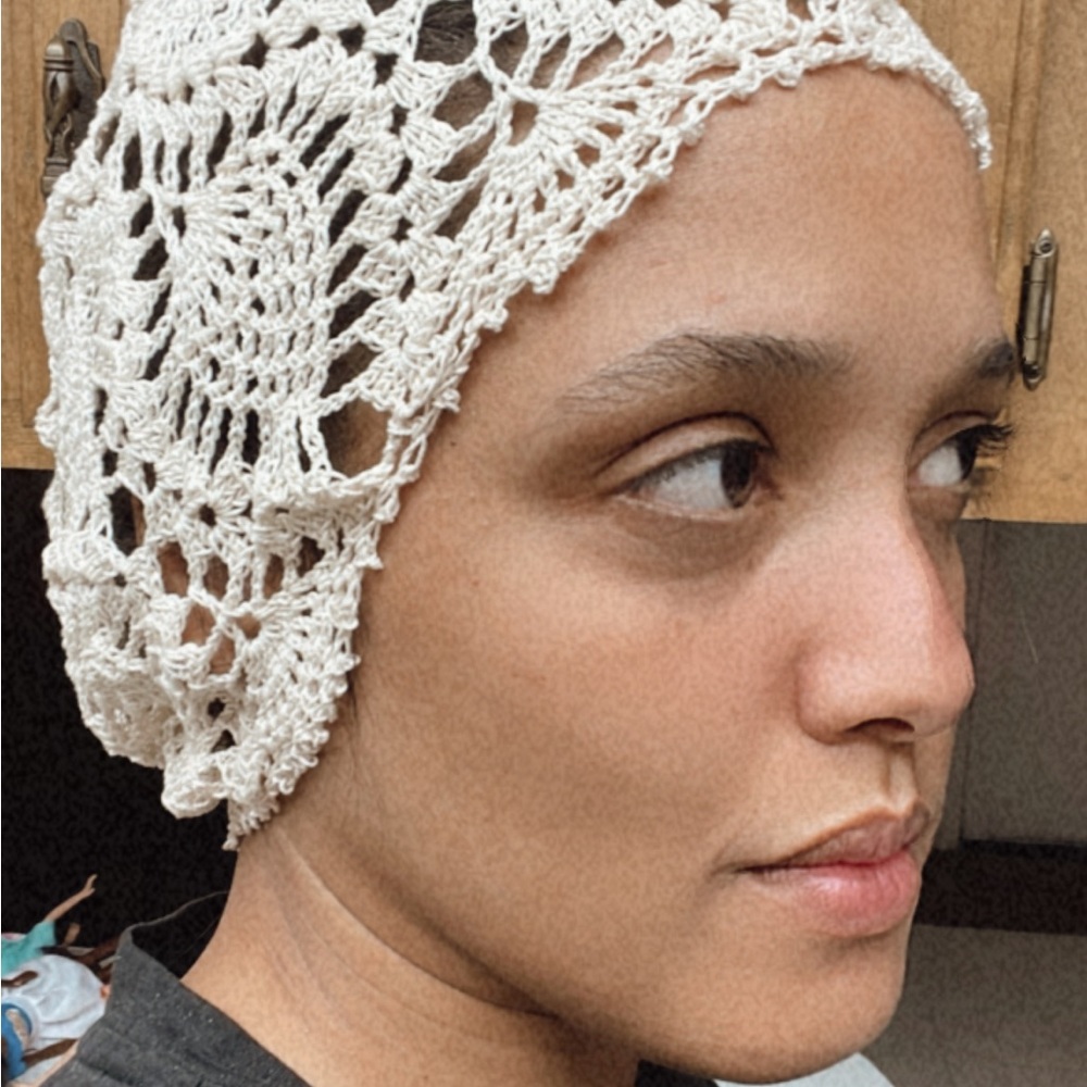 Elegant Cream Crochet Beanie vintage